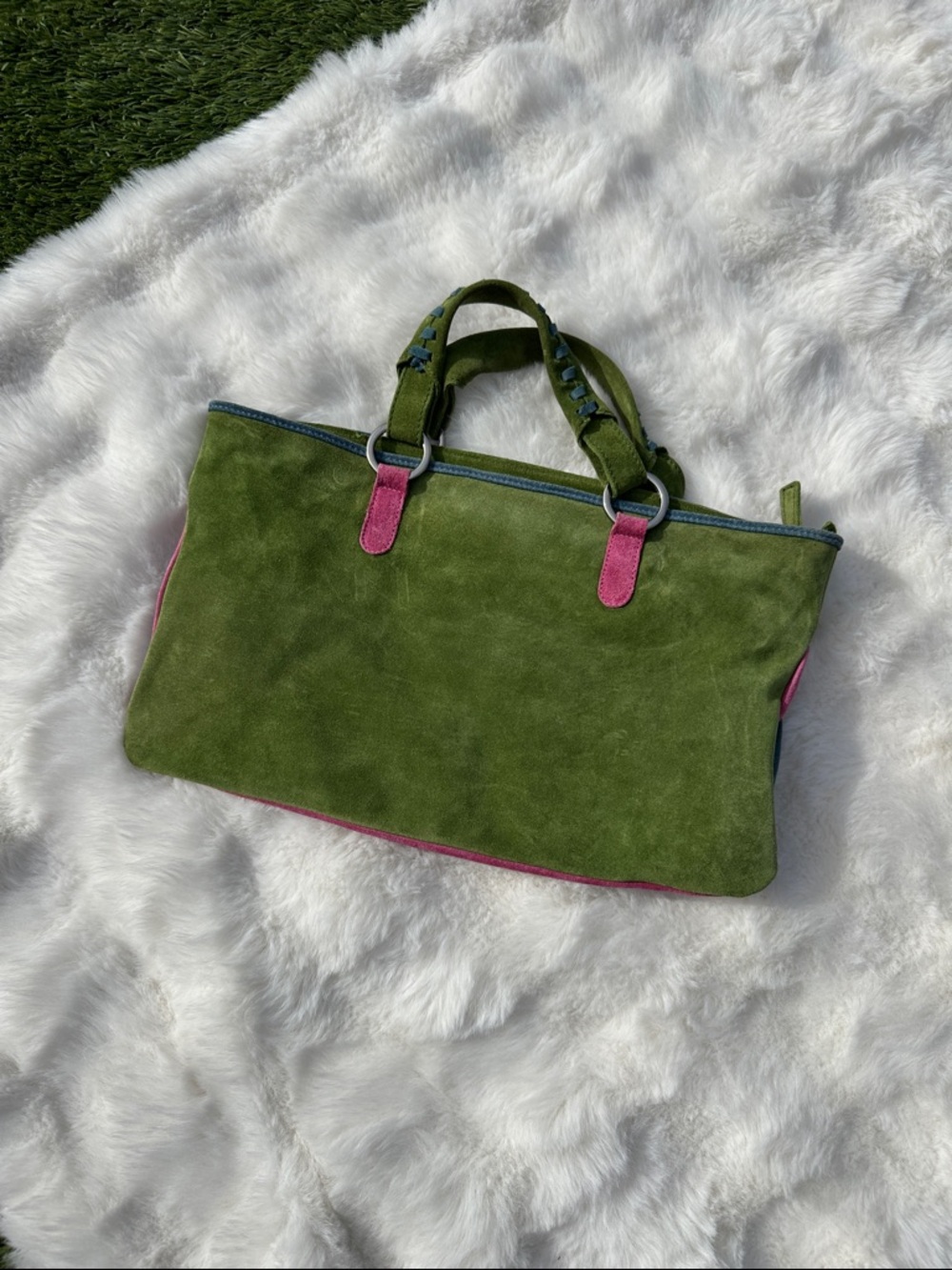 Claudia Firenze Italian leather suede purse handbag pink green blue - Picture 14 of 14